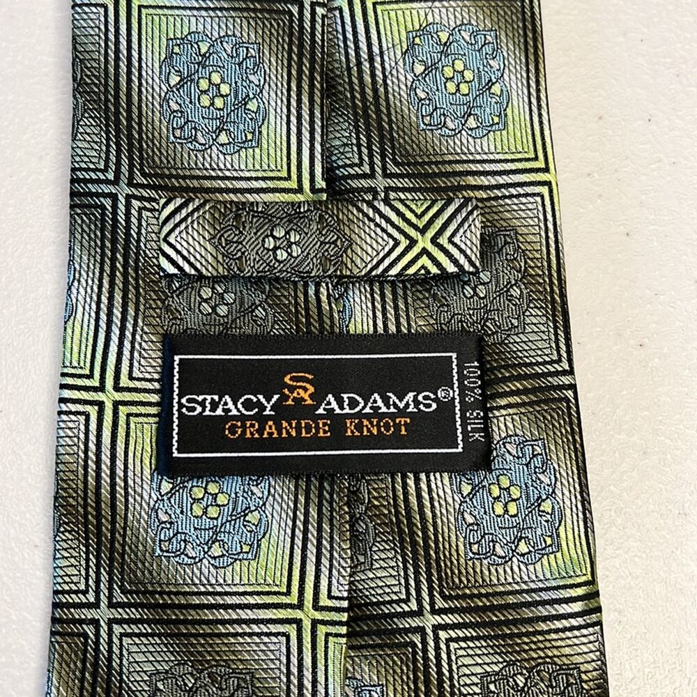 Stacy Adams Grande Knot Classic Green Abstract Neck‎ Tie 100% Silk Hand Made - Picture 5 of 7